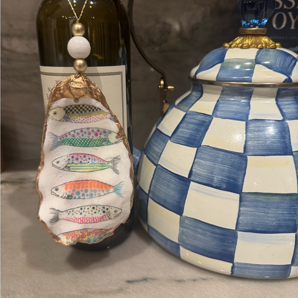 Handmade Oyster Decoupage Shell Fish Decor with Gold Accents - Picture 4 of 9